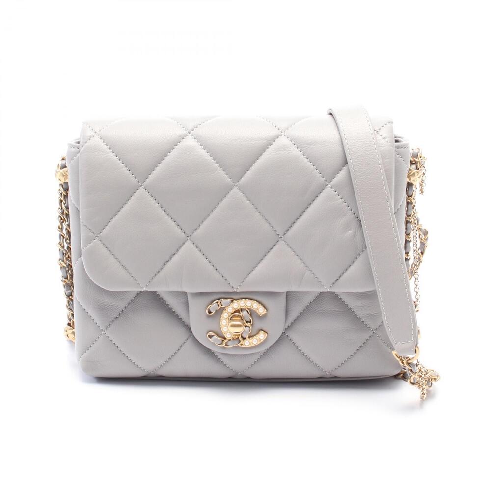 Chanel Matelasse Shoulder Bag Leather Gray